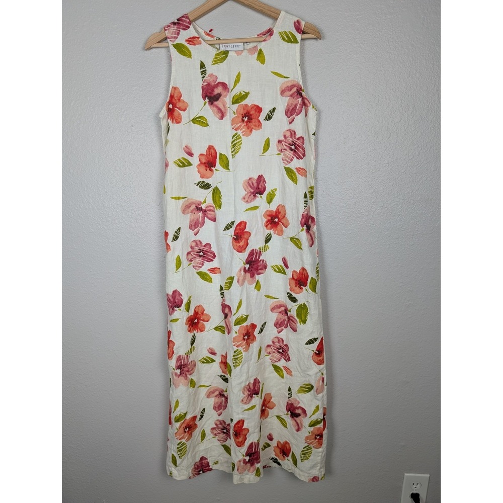 Sport Savvy Dress Womens Small‎ Linen Maxi Sleeveless Floral Summer Made in USA
